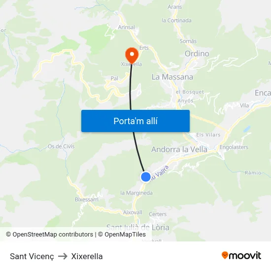 Sant Vicenç to Xixerella map