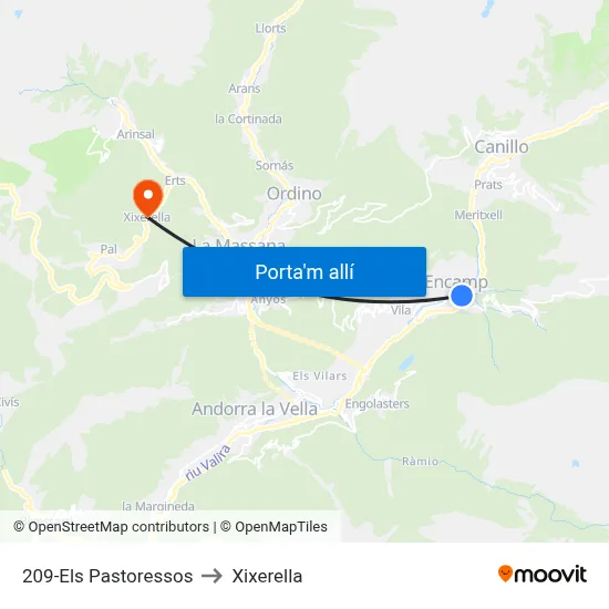 209-Els Pastoressos to Xixerella map
