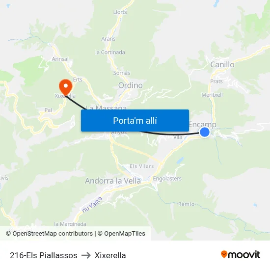 216-Els Piallassos to Xixerella map