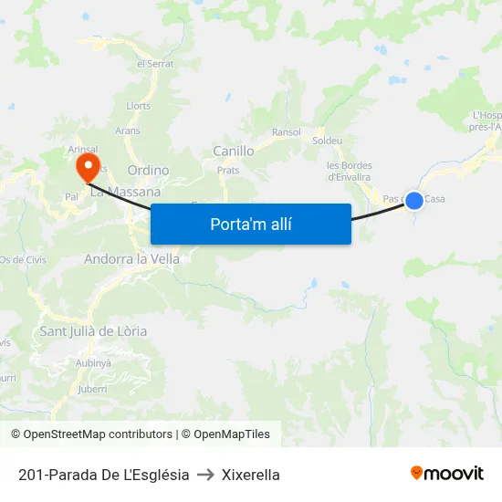 201-Parada De L'Església to Xixerella map