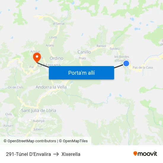 291-Túnel D'Envalira to Xixerella map