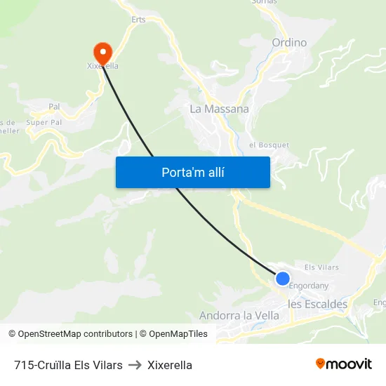 715-Cruïlla Els Vilars to Xixerella map