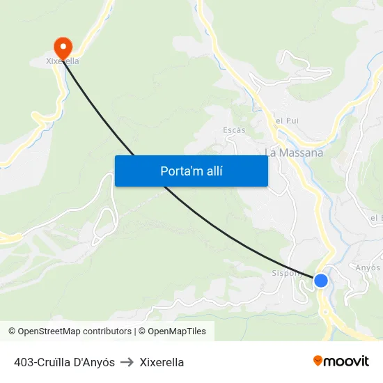 403-Cruïlla D'Anyós to Xixerella map