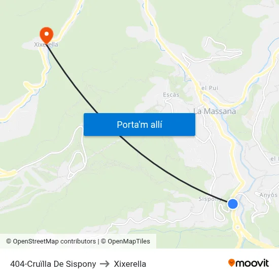 404-Cruïlla De Sispony to Xixerella map