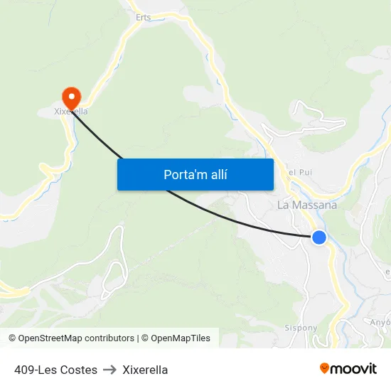 409-Les Costes to Xixerella map