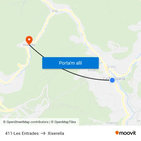 411-Les Entrades to Xixerella map