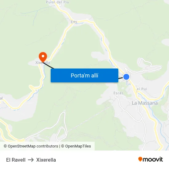 El Ravell to Xixerella map