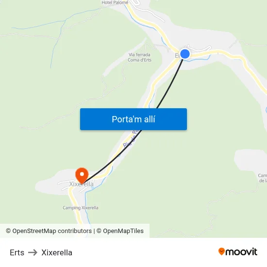 Erts to Xixerella map