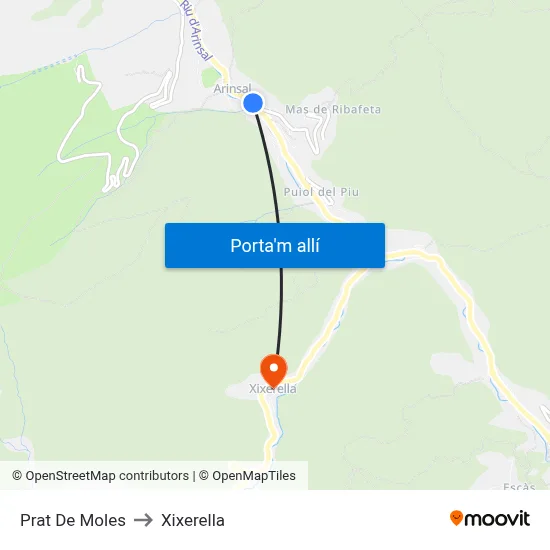 Prat De Moles to Xixerella map