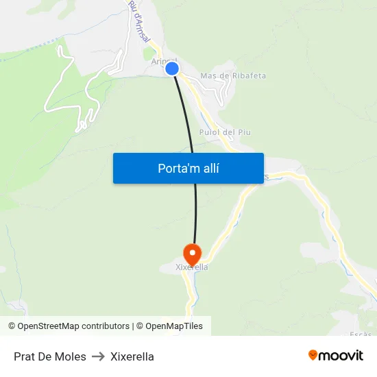 Prat De Moles to Xixerella map