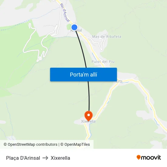 Plaça D'Arinsal to Xixerella map