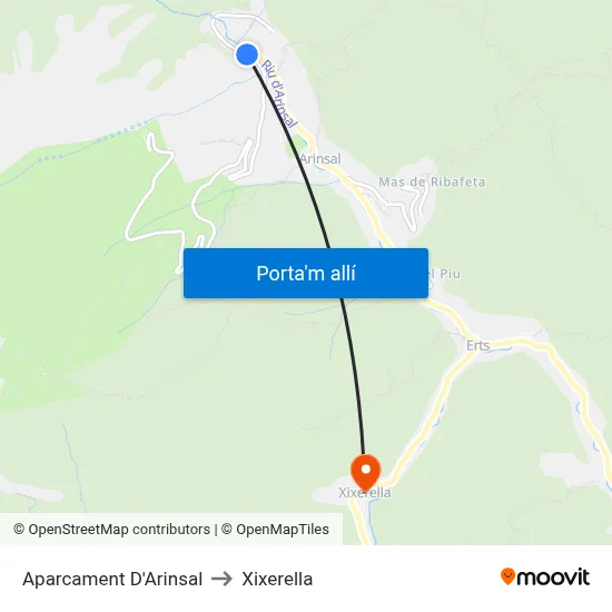 Aparcament D'Arinsal to Xixerella map
