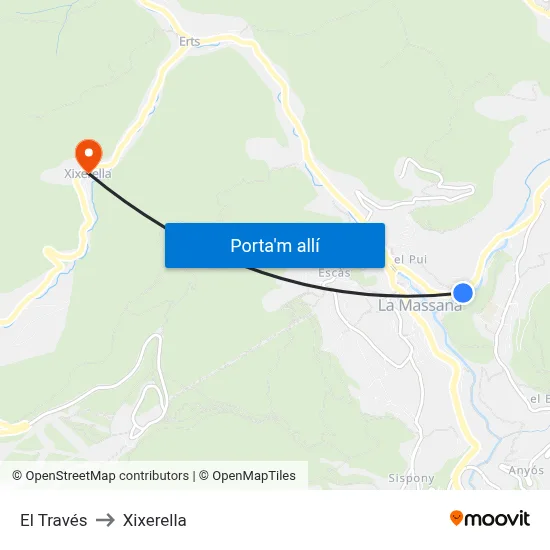 El Través to Xixerella map