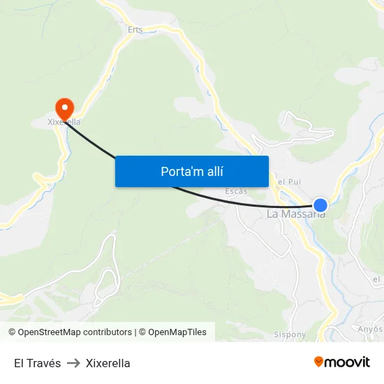 El Través to Xixerella map