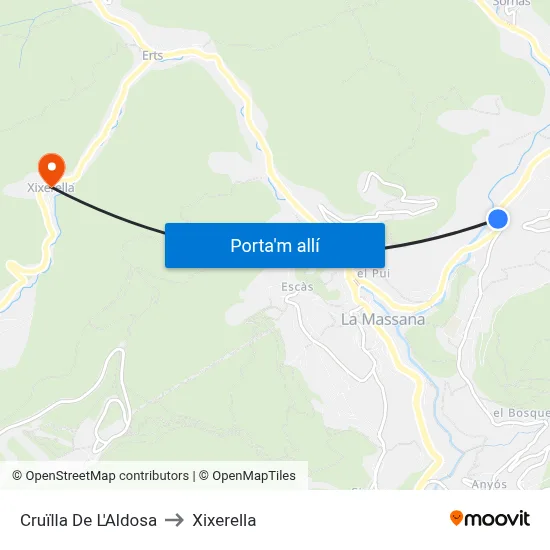 Cruïlla De L'Aldosa to Xixerella map