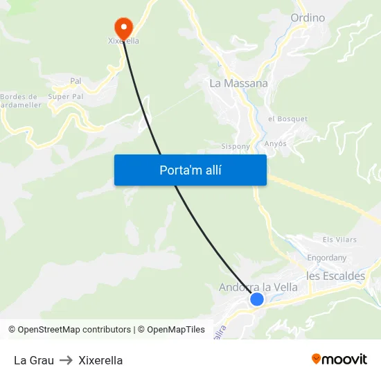 La Grau to Xixerella map