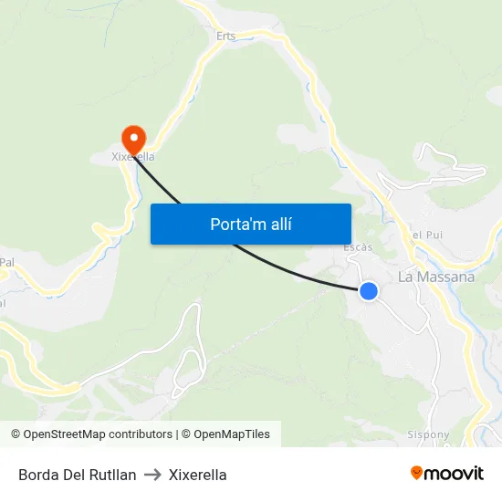 Borda Del Rutllan to Xixerella map