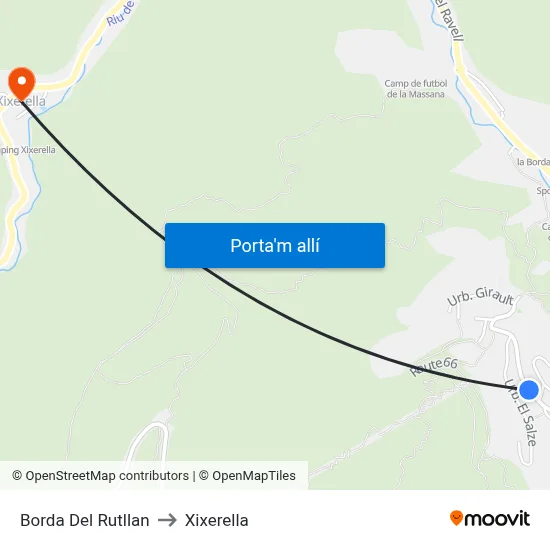Borda Del Rutllan to Xixerella map