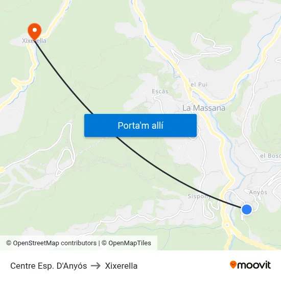 Centre Esp. D'Anyós to Xixerella map