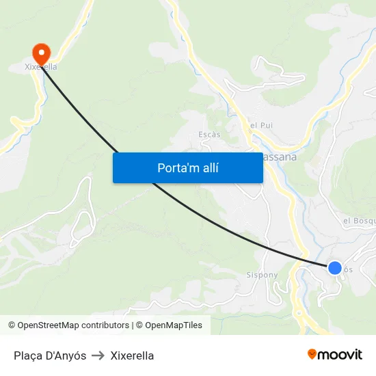 Plaça D'Anyós to Xixerella map
