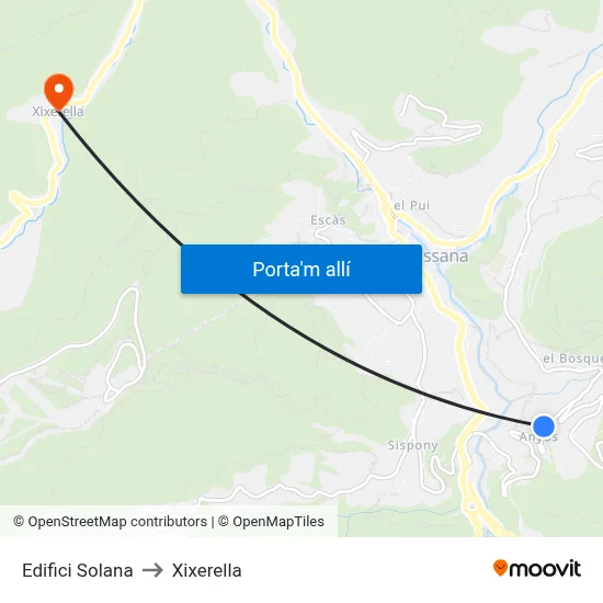 Edifici Solana to Xixerella map