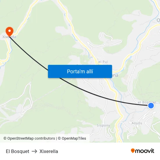 El Bosquet to Xixerella map
