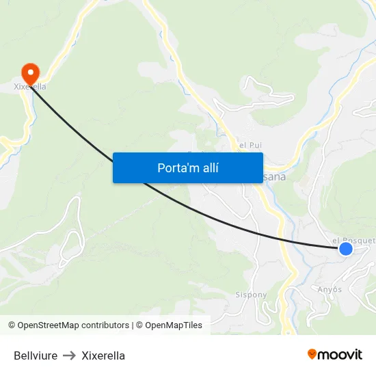Bellviure to Xixerella map