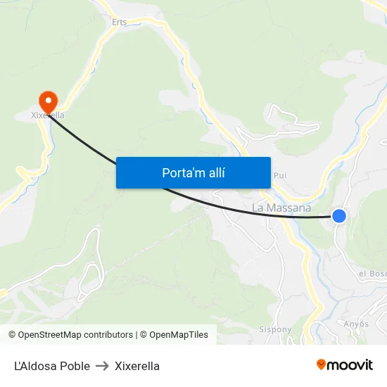 L'Aldosa Poble to Xixerella map