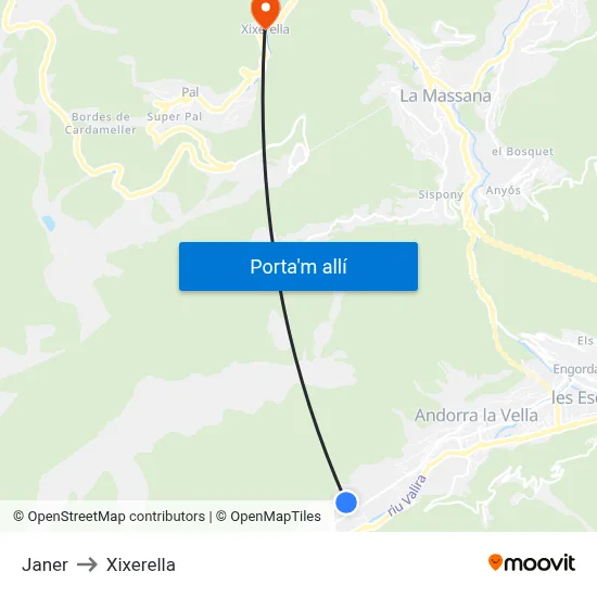 Janer to Xixerella map