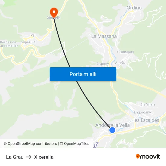 La Grau to Xixerella map