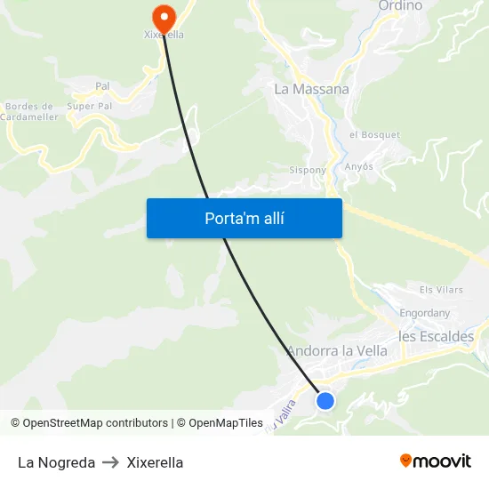 La Nogreda to Xixerella map