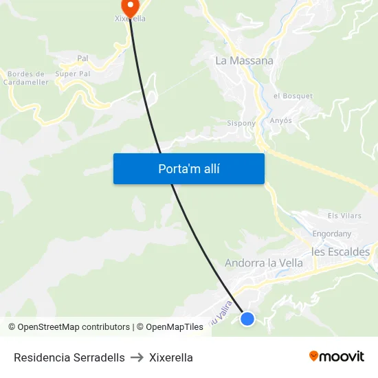 Residencia Serradells to Xixerella map