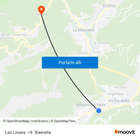 Les Lloses to Xixerella map