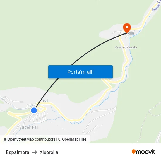 Espalmera to Xixerella map