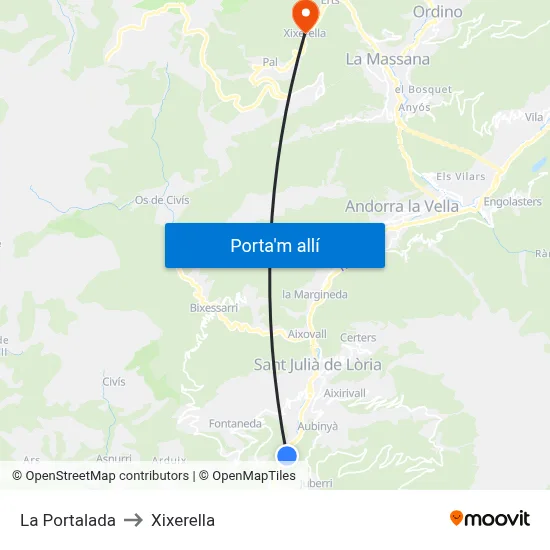 La Portalada to Xixerella map