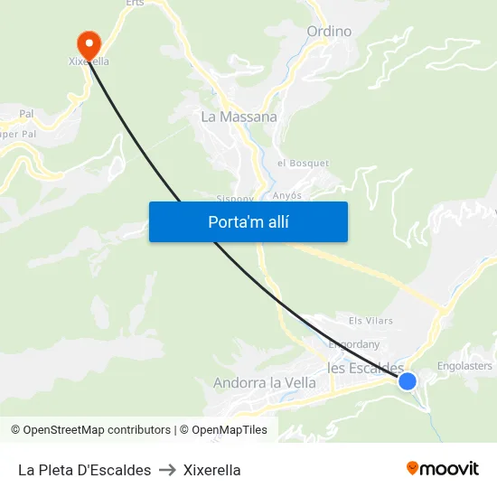 La Pleta D'Escaldes to Xixerella map