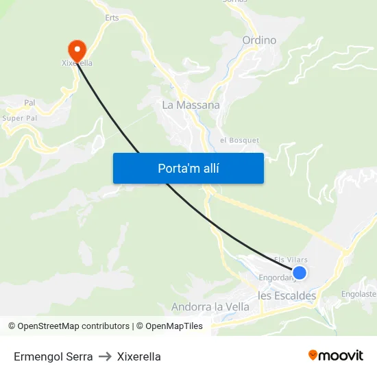 Ermengol Serra to Xixerella map
