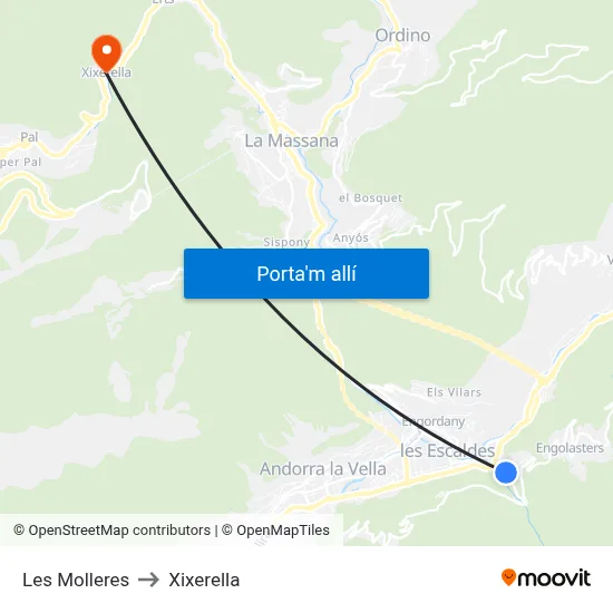 Les Molleres to Xixerella map