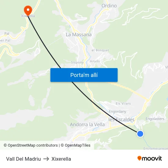 Vall Del Madriu to Xixerella map