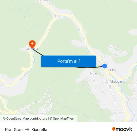 Prat Gran to Xixerella map