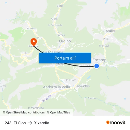 243- El Clos to Xixerella map