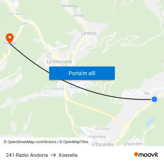 241-Ràdio Andorra to Xixerella map