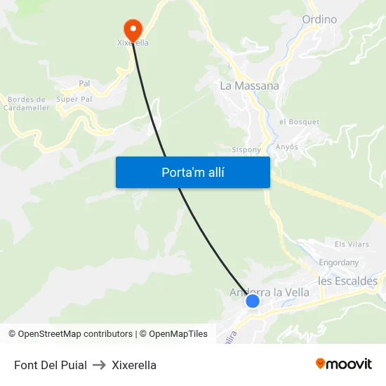 Font Del Puial to Xixerella map