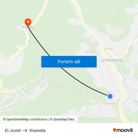 El Jovell to Xixerella map