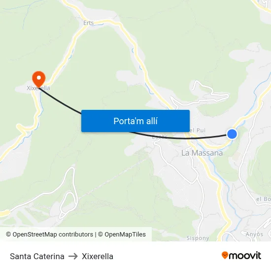 Santa Caterina to Xixerella map