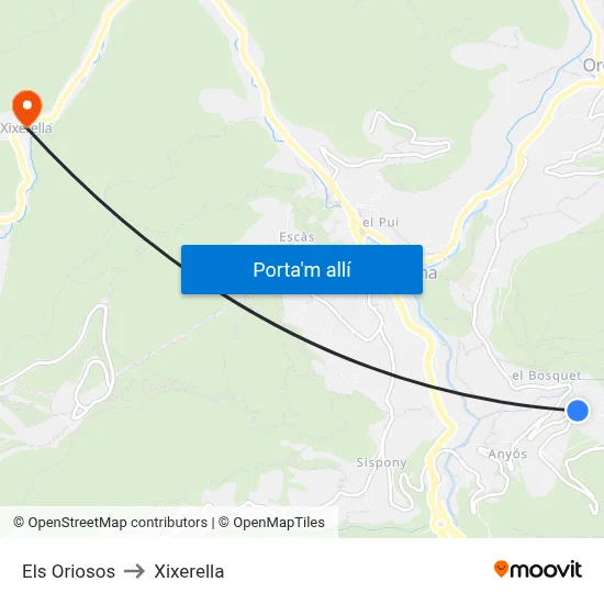 Els Oriosos to Xixerella map