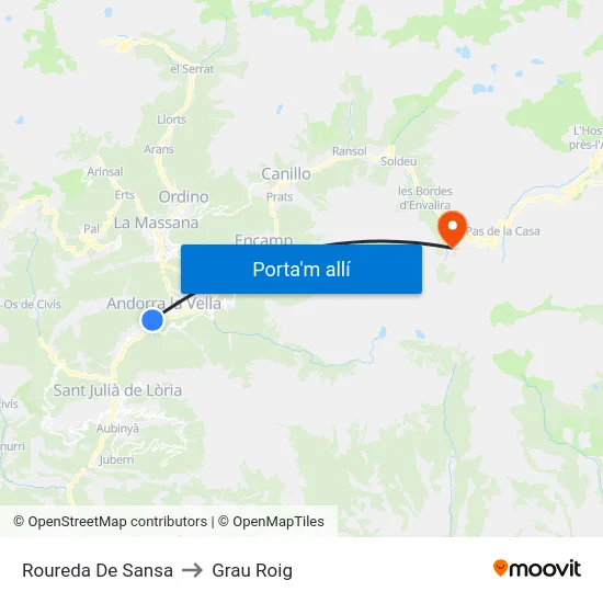 Roureda De Sansa to Grau Roig map