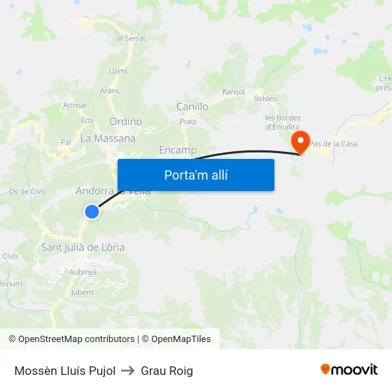 Mossèn Lluís Pujol to Grau Roig map