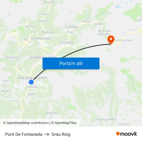 Pont De Fontaneda to Grau Roig map