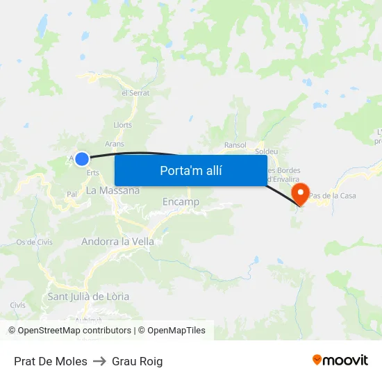 Prat De Moles to Grau Roig map